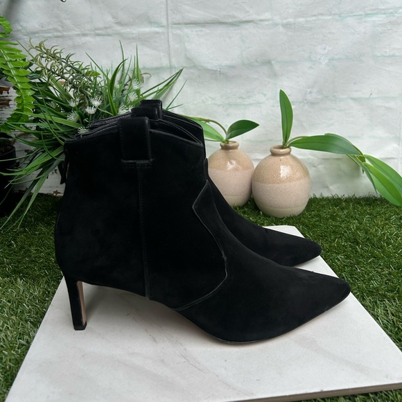 Veronica Beard Lexi Ankle Boots Western Heeled Bootie Black Suede US size 7.5 - Picture 10 of 16